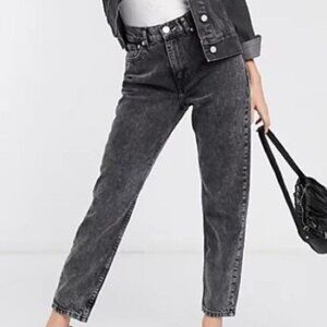 MANGO Mom Jeans Ankle High Rise Waist Vintage Black Stone Wash Size 4 NEW